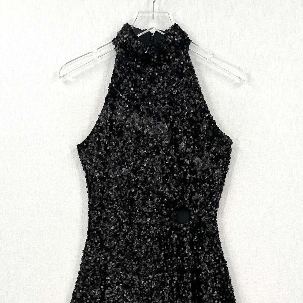 CIEBON Signy Sequin Asymmetrical Gown Womens Small Black Halter Midi Sleeveless - Picture 5 of 16